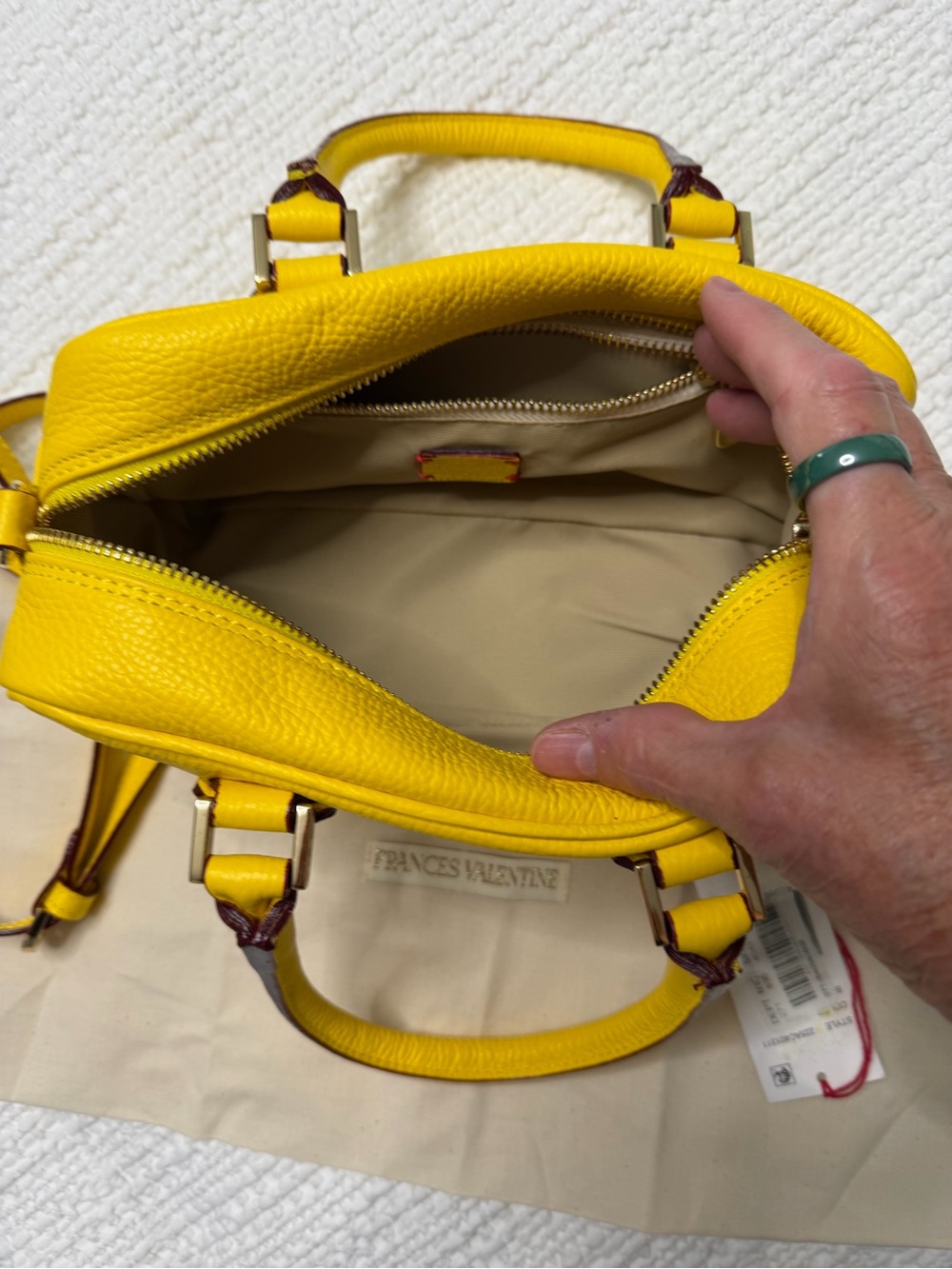 Frances Valentine Yellow Pebbled Leather Satchel with Top Handles - Picture 7 of 10